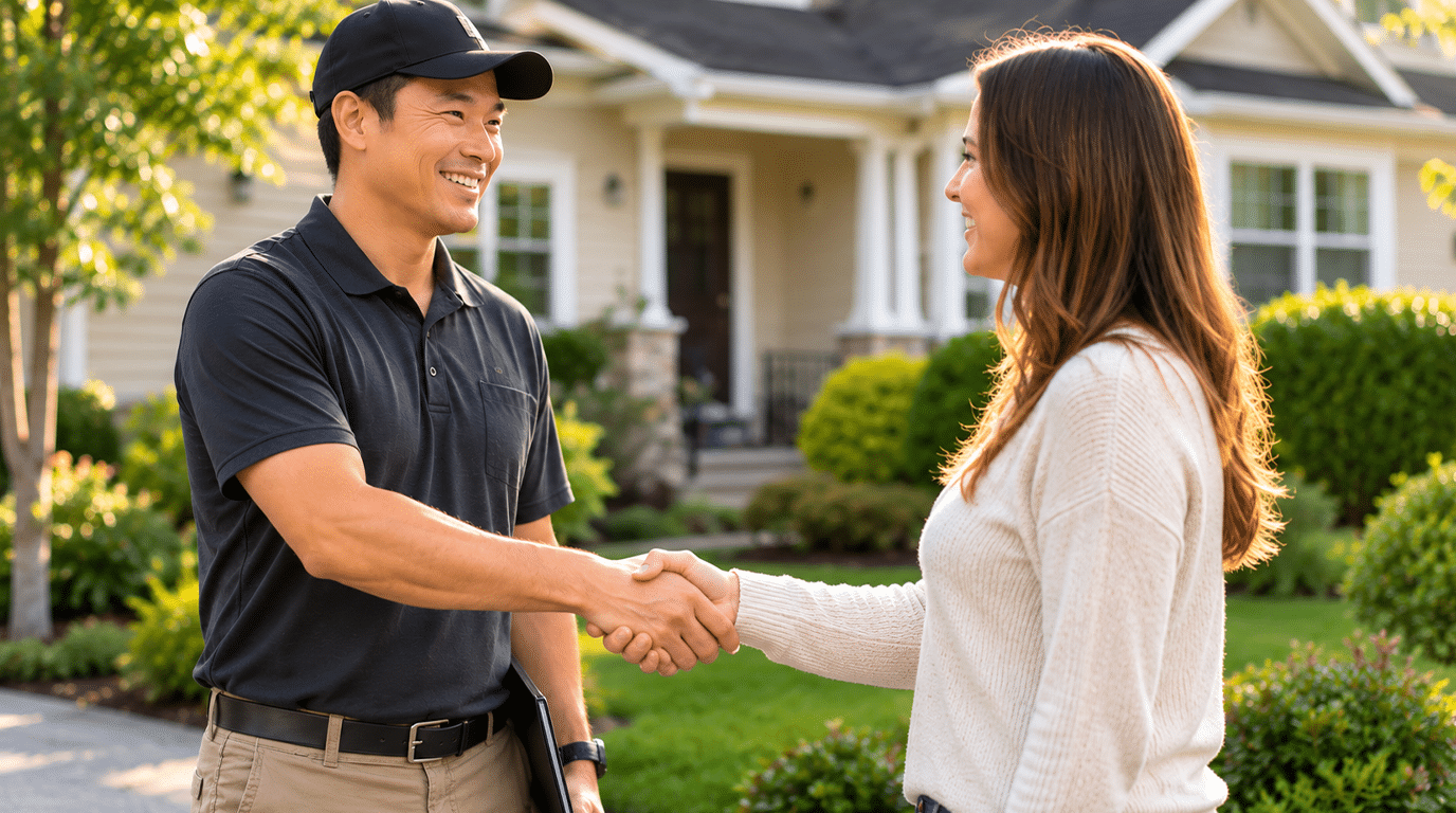 image of property management workers doing landscaping work on a lawn and garden